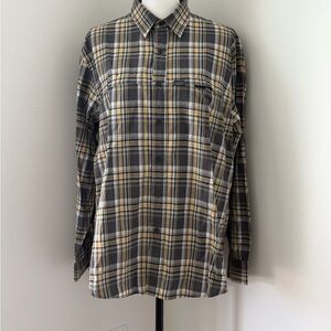 Men's Plaid Button-Down Shirt in Gray and Yellow